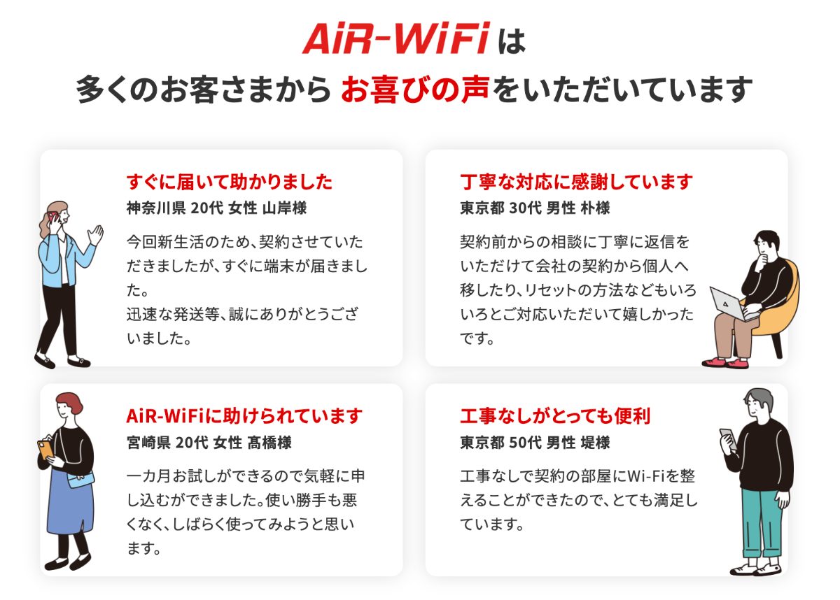 AiR-WiFi公式の集めた評判・口コミ