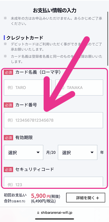 クレジットカード情報を入力