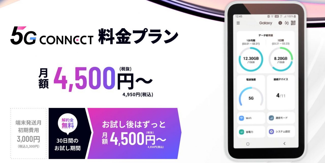 5G CONNECTの料金