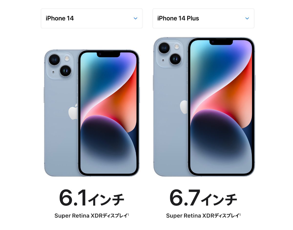 iPhone14とiPhone14 Plusのサイズ比較