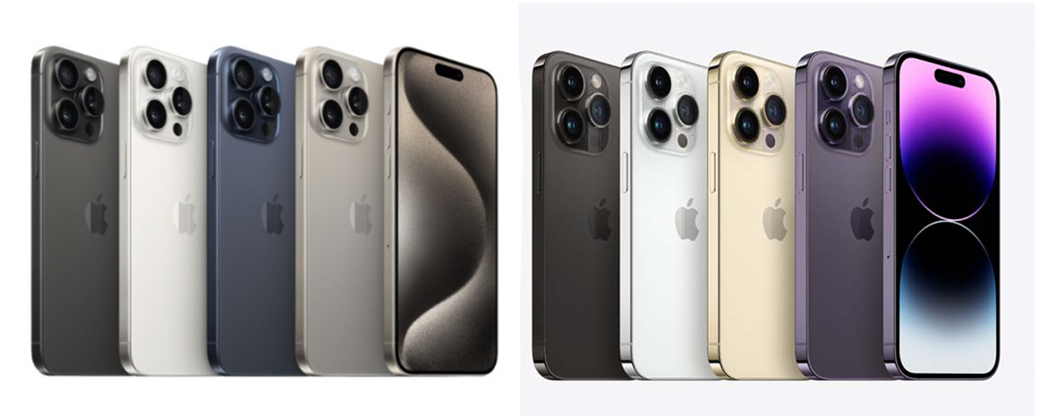 iPhone15 proとiPhone14 proのカラーを比較
