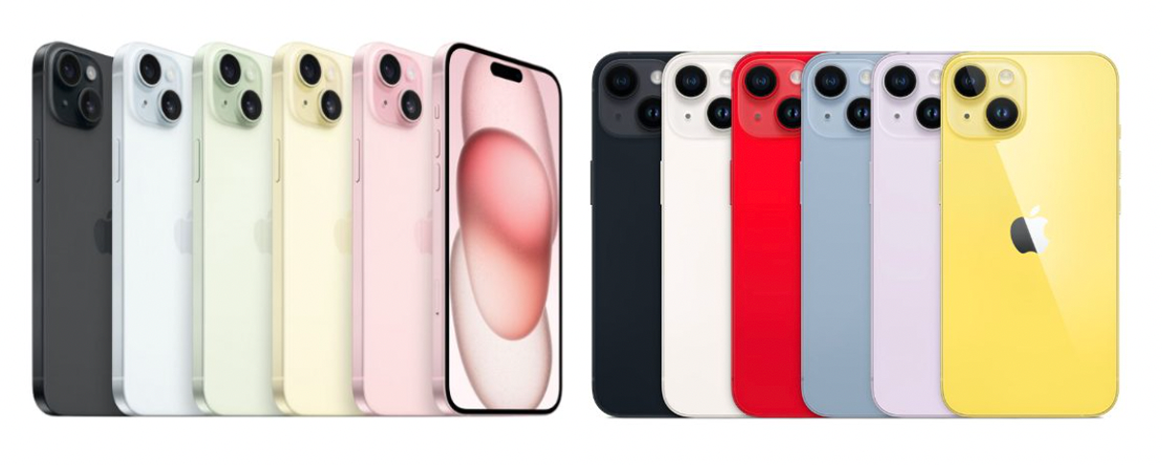 iPhone15とiPhone14のカラーを比較