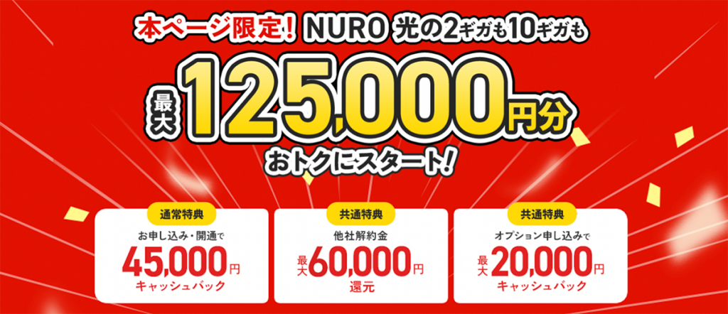 【公式】NURO 光 125,000円キャッシュバック | NURO 光 2ギガ/10ギガ