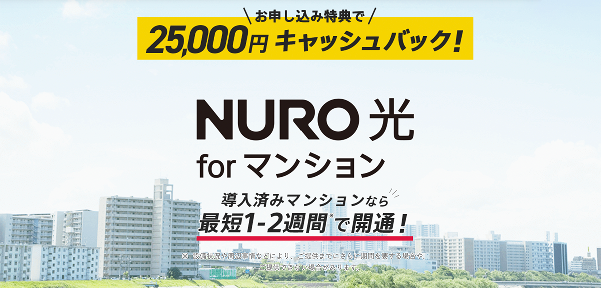 NURO 光 for マンション 最短1-2週間で開通！