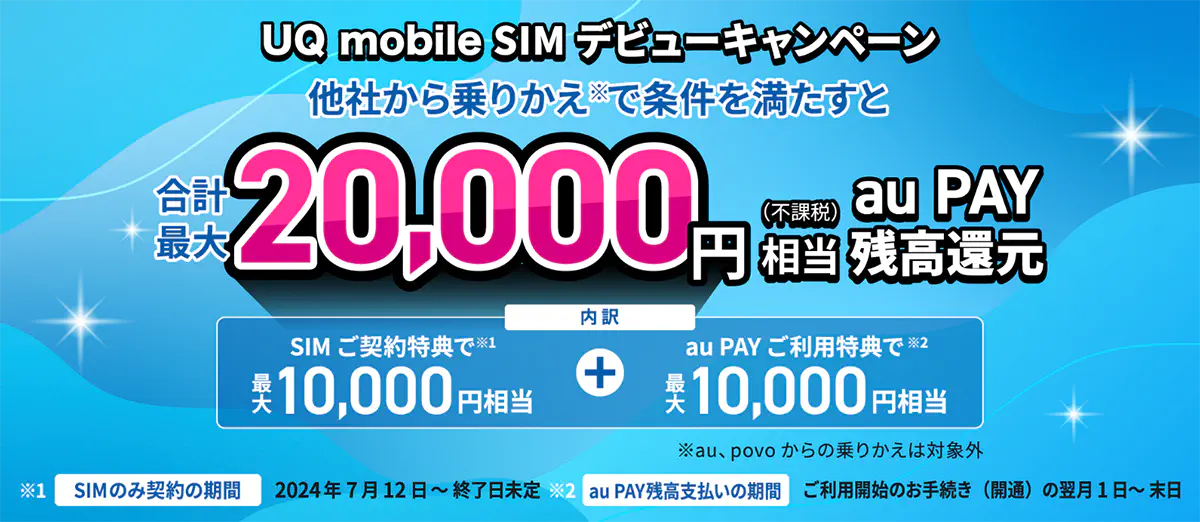 UQモバイル乗り換えならSIMのみ契約キャンペーンは必須！