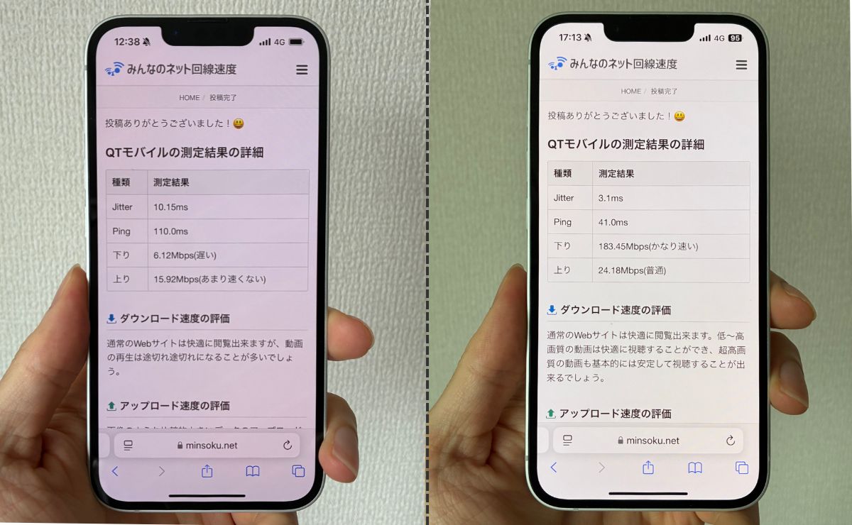 QTモバイルの時間帯別の速度比較