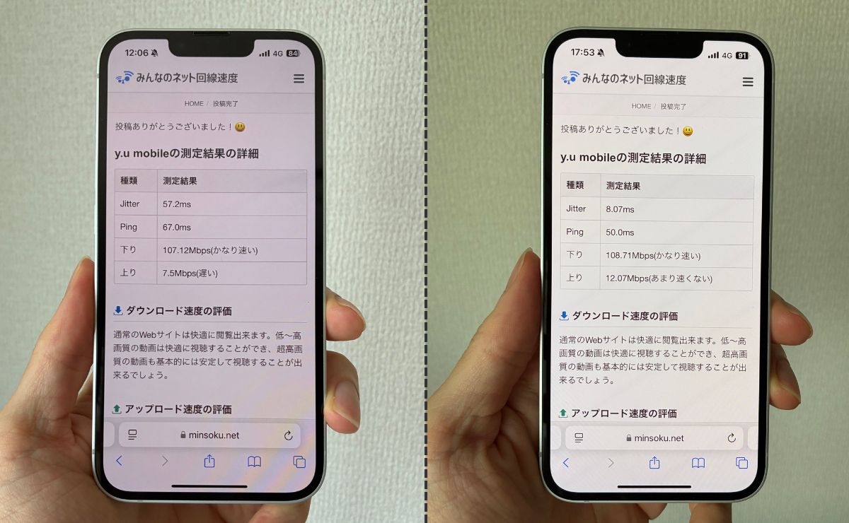 y.uモバイルの時間帯別の速度比較